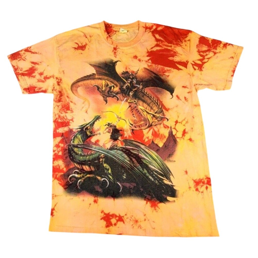 Y2K The Mountain Dragon Graphic Tie Dye T Shirt XL Fantasy